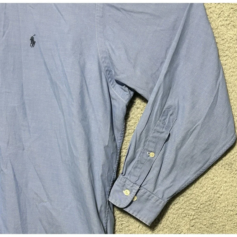 Ralph‎ Lauren Yarmouth Cotton Oxford Blue Classic Mens Long Sleeve 17 34/35 Polo